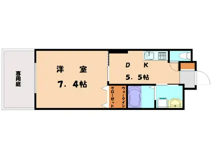 グランドハイム福津(1DK/1階)の間取り写真