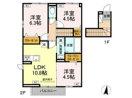 D-ROOM石神井台4丁目PJ A棟(3LDK/2階)の間取り写真