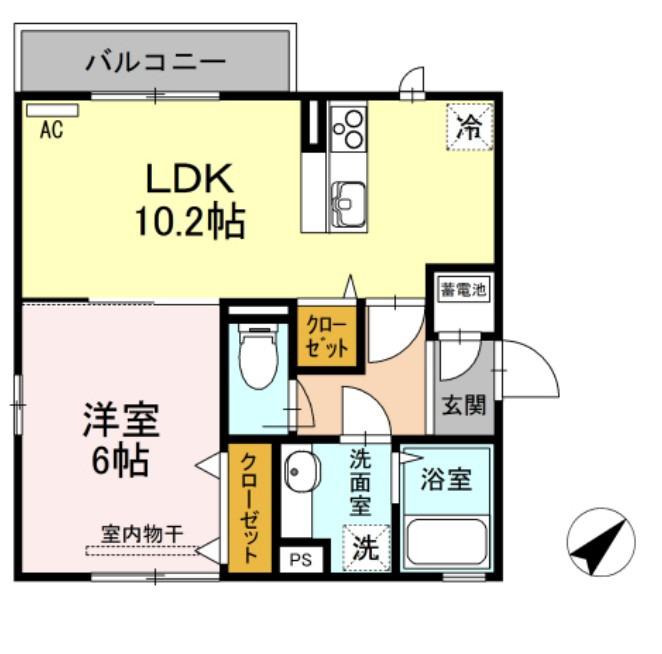 ファミール岡本III-D(1LDK/2階)の間取り写真
