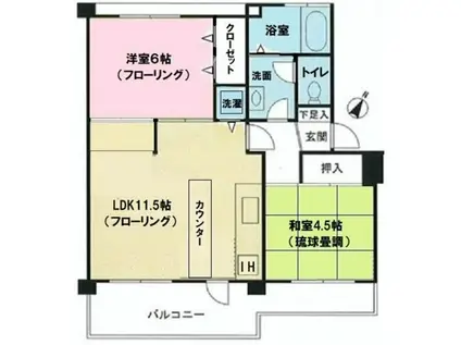 市川中山団地5号棟(2LDK/1階)の間取り写真