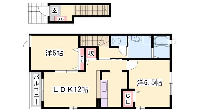 シンヴィオシスC(2LDK/2階)の間取り写真