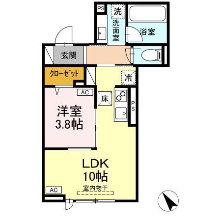 ディープレシャス立川高松町(1LDK/1階)の間取り写真