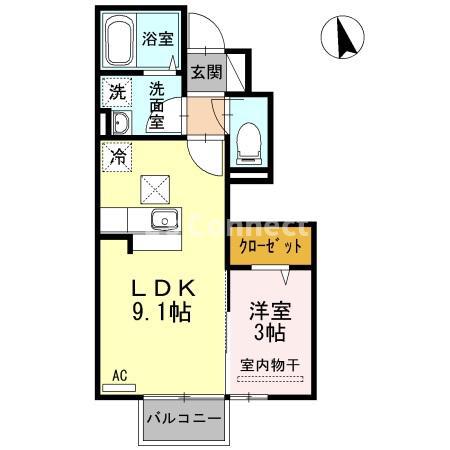 エクセルシオール吉岡南A(1LDK/1階)の間取り写真