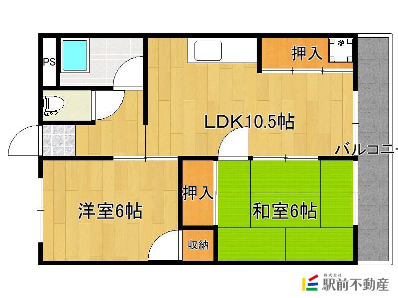 AAビル(2LDK/4階)の間取り写真