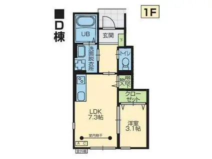 K D棟(1LDK/1階)の間取り写真