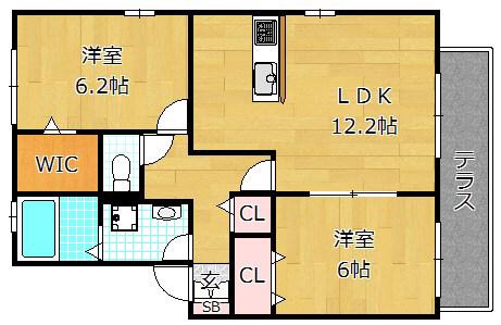 ルミエール東中振C棟(2LDK/1階)の間取り写真