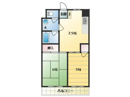 セジュールドミワ壱番館(2DK/5階)の間取り写真