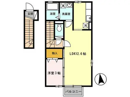 ベルメゾンII(1LDK/2階)の間取り写真