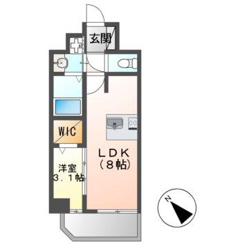 プレサンスNAGOYA覚王山(1LDK/8階)の間取り写真