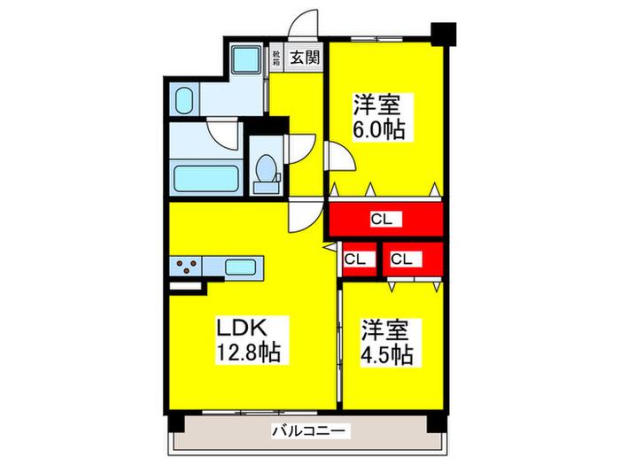 フェリスシエロ堺(2LDK/4階)の間取り写真