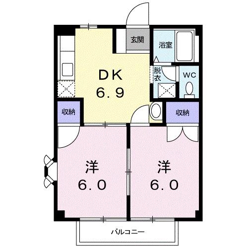 エバグリーンA(2DK/2階)の間取り写真