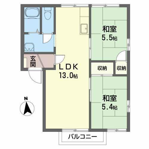 グリーンヒルズ鶴ヶ丘A(2LDK/2階)の間取り写真