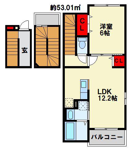 クロス ウイング I(1LDK/3階)の間取り写真