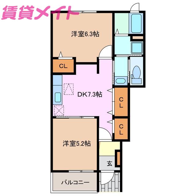 シェーネ・パラッツオC(2DK/1階)の間取り写真