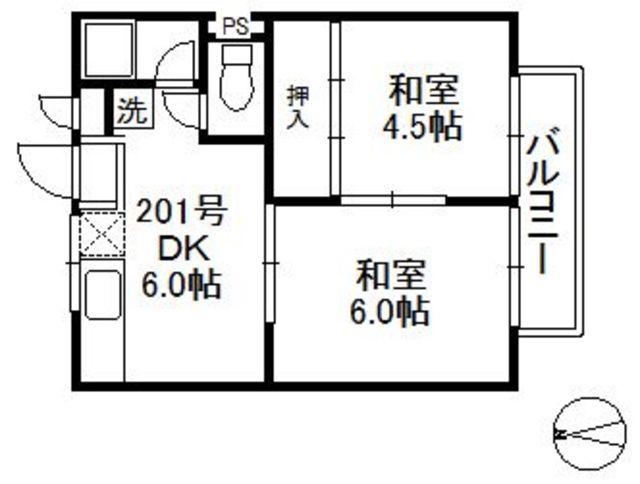 コーポみのだ A棟(2DK/2階)の間取り写真