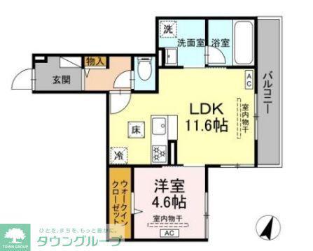 D PAINA ODORIBA(1LDK/1階)の間取り写真