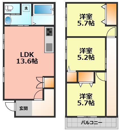 リバーサイドおりづ(3LDK/1階)の間取り写真