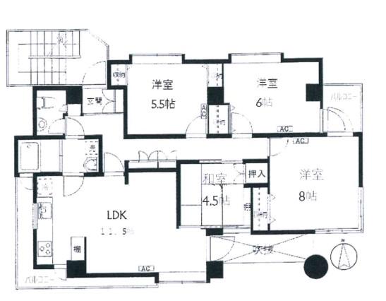 藤本マンション(4LDK/2階)の間取り写真