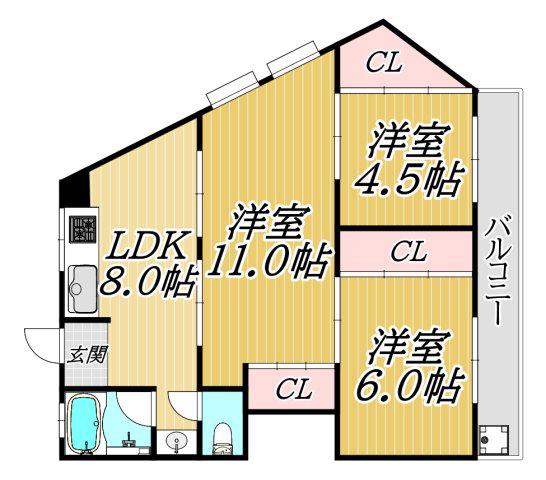 川田ハイツ(3LDK/2階)の間取り写真