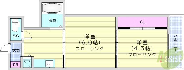 シャングリラ福沢(2DK/4階)の間取り写真