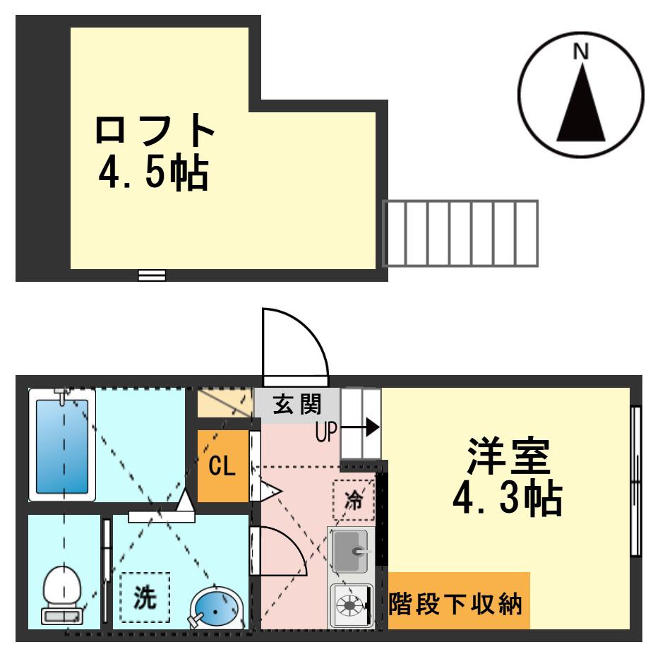 ハーモニーテラス東小岩(1K/1階)の間取り写真