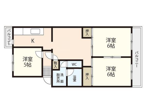 鈴が峰第5団地 3号棟(3DK/1階)の間取り写真