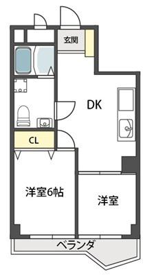 ヴィラ真田山(2DK/5階)の間取り写真