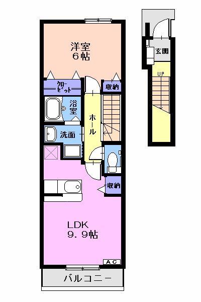 ティアモ(1LDK/2階)の間取り写真
