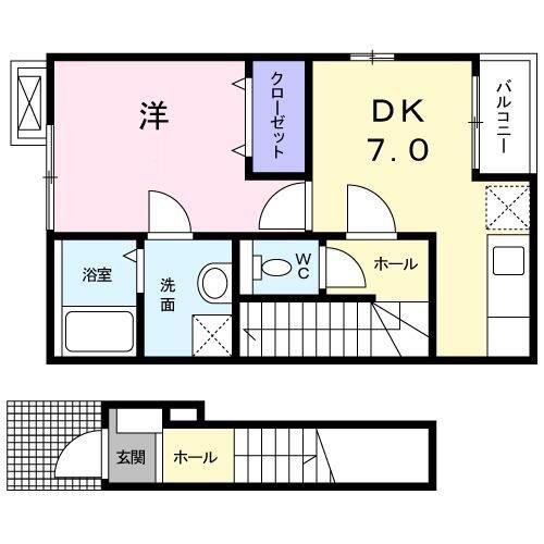 ファインヴィラ(1DK/2階)の間取り写真