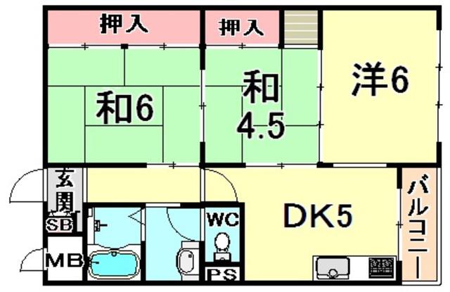 住吉台東3号棟(3DK/3階)の間取り写真