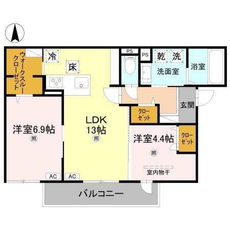 RETORIA瓦口CREST(2LDK/1階)の間取り写真