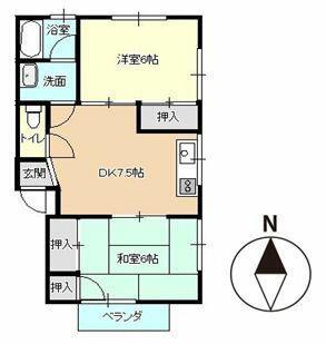 コーポ川高(2DK/1階)の間取り写真