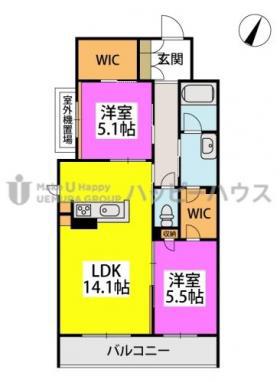 S-ROOM曰佐(2LDK/3階)の間取り写真