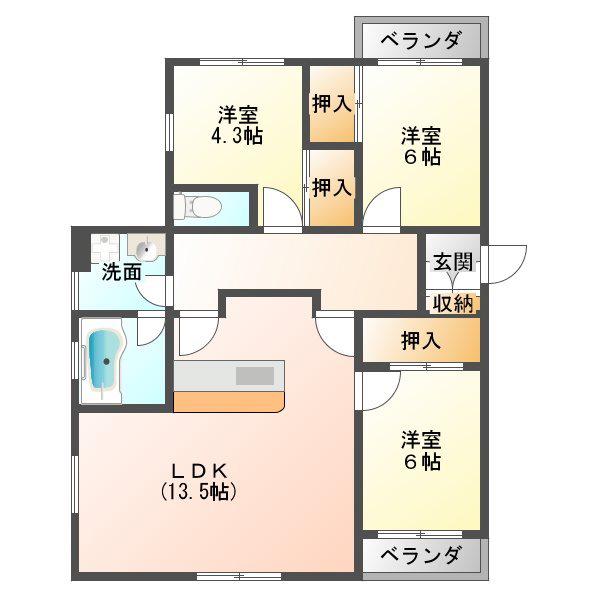 しあわせ野44(3LDK/3階)の間取り写真