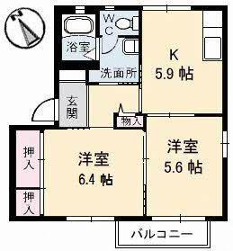 ルミエールひえづ(2K/2階)の間取り写真
