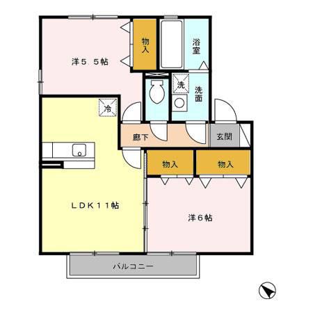ボヌール和B(2LDK/2階)の間取り写真