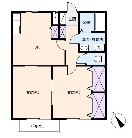 エスパーダ青市(2DK/2階)の間取り写真