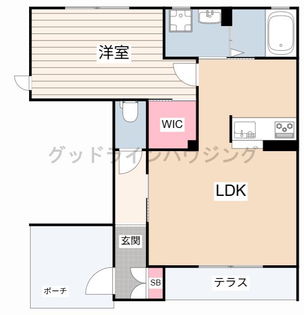 アンビシアきたB棟(1LDK/1階)の間取り写真
