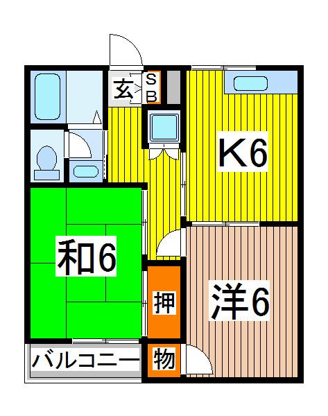 スカイプラザ(2DK/2階)の間取り写真
