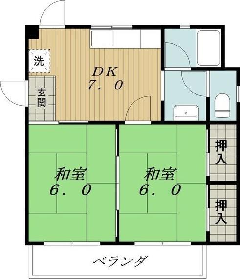 コーポ大島(2DK/2階)の間取り写真