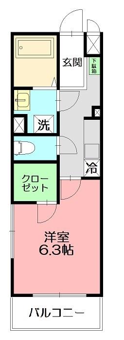カレッジヒルズD(1K/4階)の間取り写真