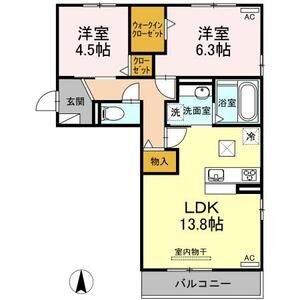 セレーノ古新(2LDK/1階)の間取り写真