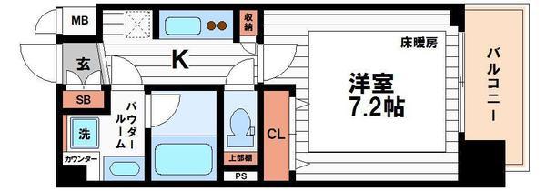 アーバネックス谷町II(1K/2階)の間取り写真