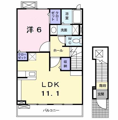 ジュネスA(1LDK/2階)の間取り写真