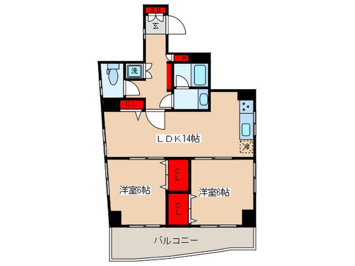 ニューハイツ大和(2LDK/5階)の間取り写真