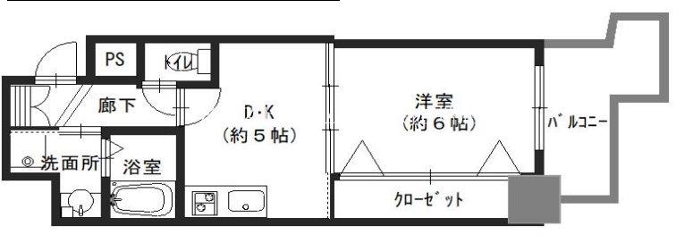 クレール宿院(1DK/5階)の間取り写真