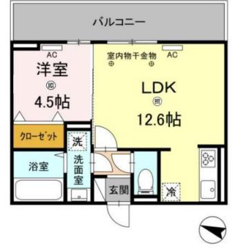ディールーム野間大池(1LDK/2階)の間取り写真