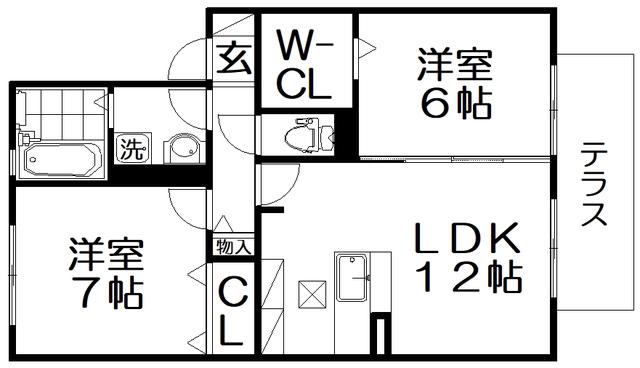 シャンゼトワール藤が尾C棟(2LDK/1階)の間取り写真