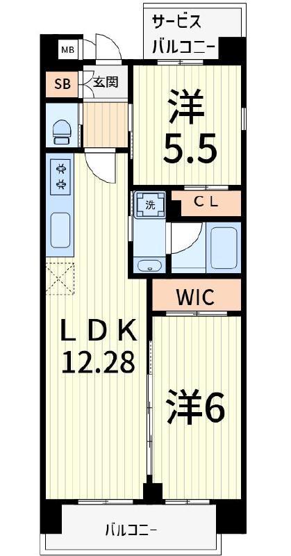 プレジオ北綾瀬ASIAN(2LDK/6階)の間取り写真