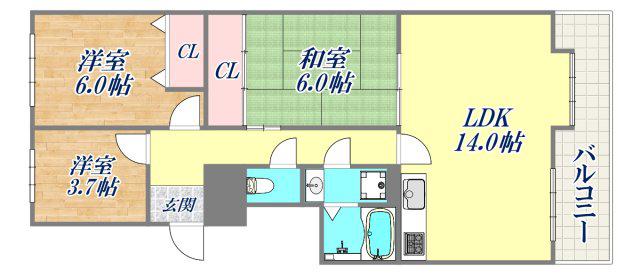 ライオンズマンション北鈴蘭台C棟(3LDK/7階)の間取り写真